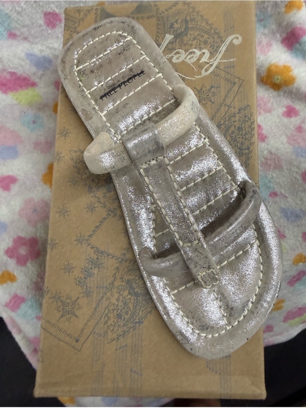 Free People Hadden Metallic Silver Leather Slide Sandals